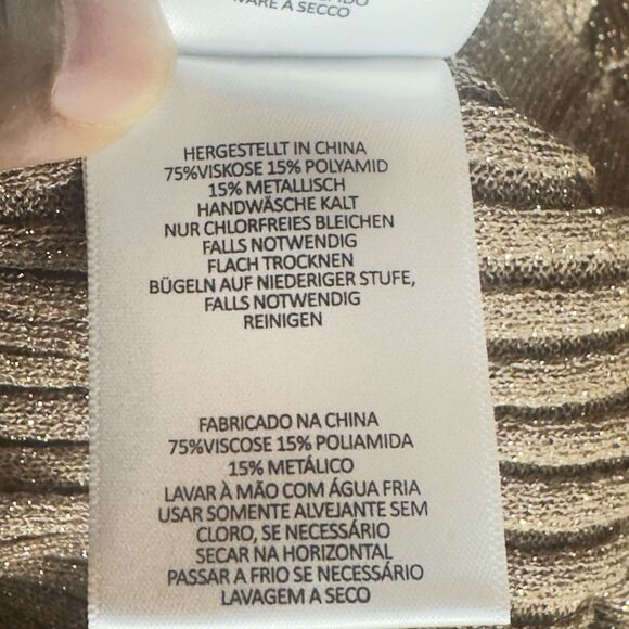 Joie Beza Shimmer Knit Sweater Gold Brown Metallic Ruffle Ribbed Top Size XS - Picture 12 of 12